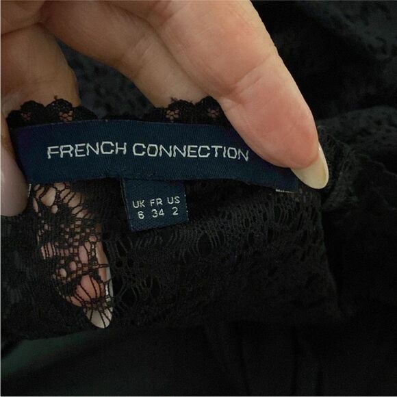 French Connection Chic Black Long Sleeve Dress with Elegant Lace, US2 - Picture 10 of 11